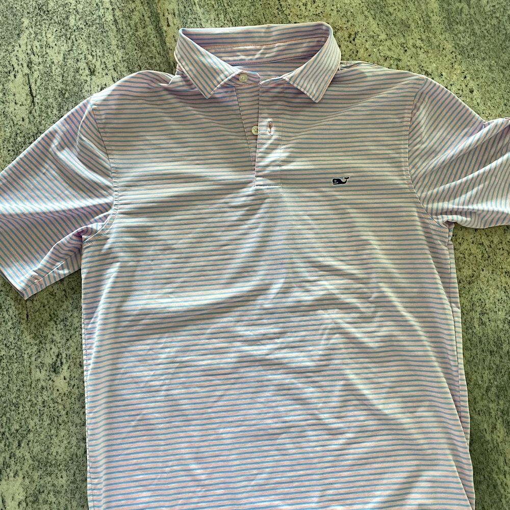 Vineyard Vines Pink and Blue Performance Polo Shirt Classic Stripes